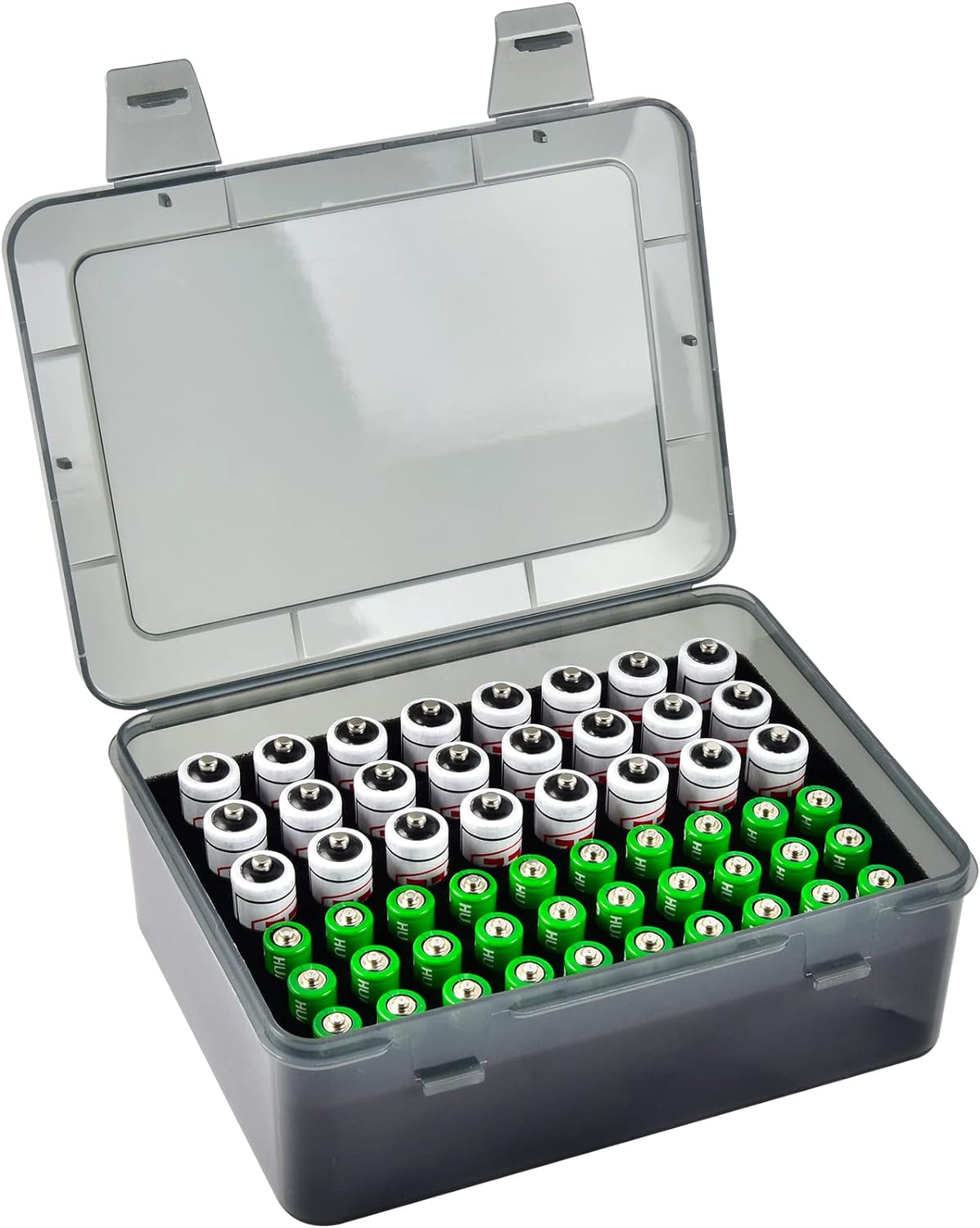 Battery Box Organizer, Holds 72 AA/AAA Batteries, Durable Storage Case Garage Container for Home & Travel