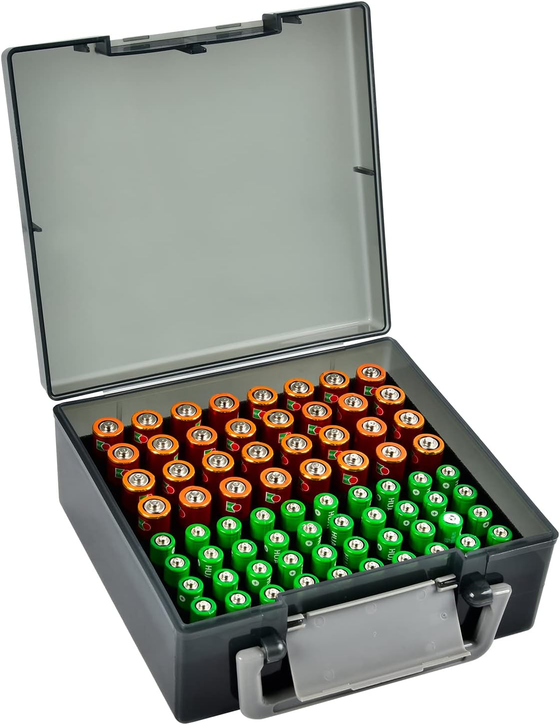 Battery Box Organizer, Holds 72 AA/AAA Batteries, Durable Storage Case Garage Container for Home & Travel