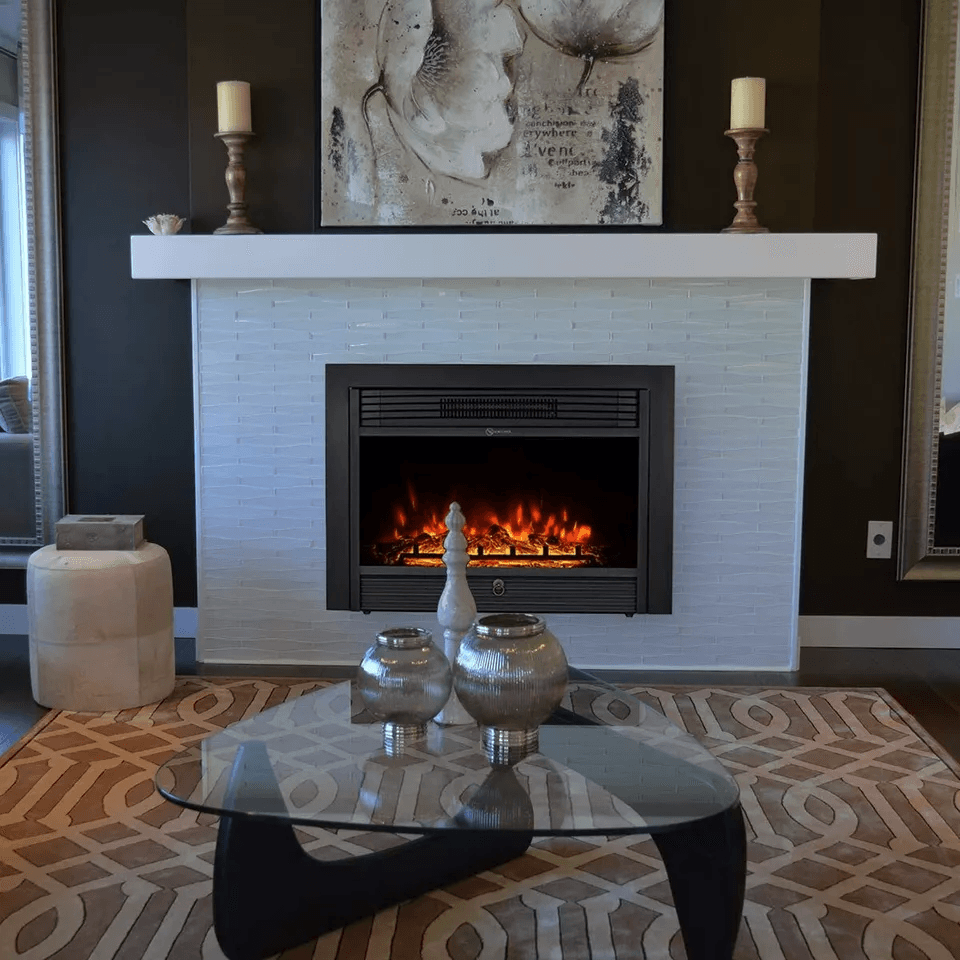 Electric Fireplace Insert  3Color Flame 750W1500W Heater Remote  Timer WallMounted Recessed Design 3
