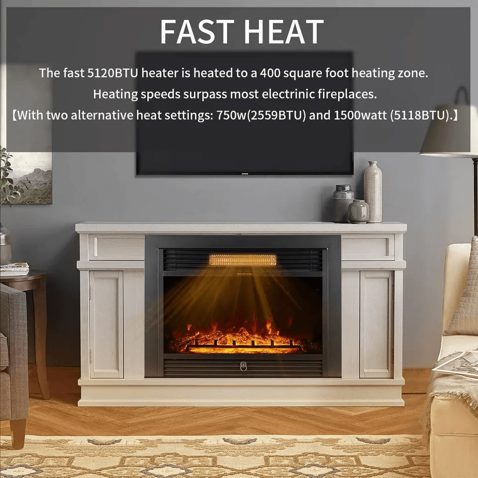 Electric Fireplace Insert  3Color Flame 750W1500W Heater Remote  Timer WallMounted Recessed Design 2