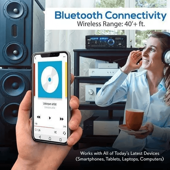 Pyle Wireless Power Amplifier Home Audio Bluetooth Receiver System Stereo Sound FM Radio USBSDAUX R 3