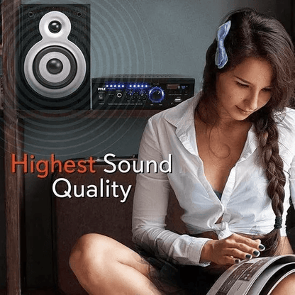 Pyle Wireless Power Amplifier Home Audio Bluetooth Receiver System Stereo Sound FM Radio USBSDAUX R 2