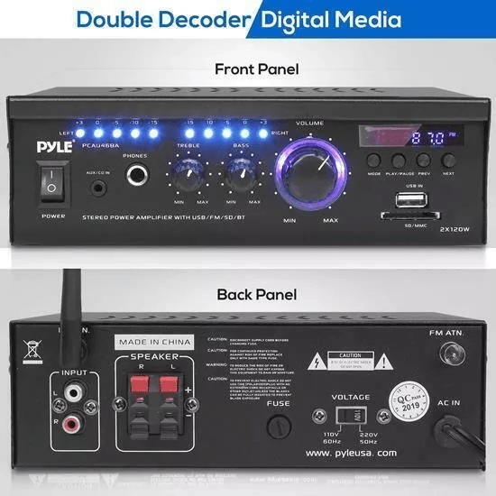 Pyle Wireless Power Amplifier Home Audio Bluetooth Receiver System Stereo Sound FM Radio USBSDAUX R 5