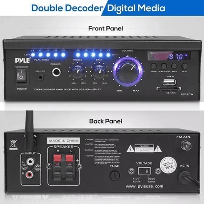 Pyle Wireless Power Amplifier Home Audio Bluetooth Receiver System Stereo Sound FM Radio USBSDAUX R 5