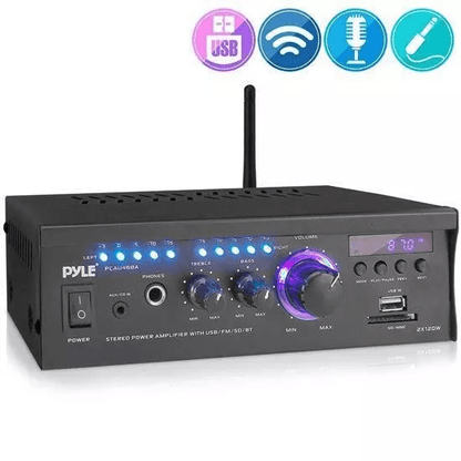 Pyle Wireless Power Amplifier Home Audio Bluetooth Receiver System Stereo Sound FM Radio USBSDAUX R 7