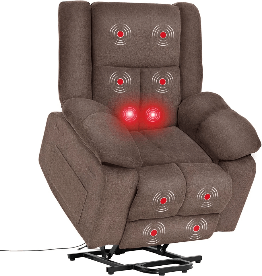 Electric Power Lift Recliner Chair with Massage HeatBig and Tall Reclining Sofa with Standing Assistance for Seniors