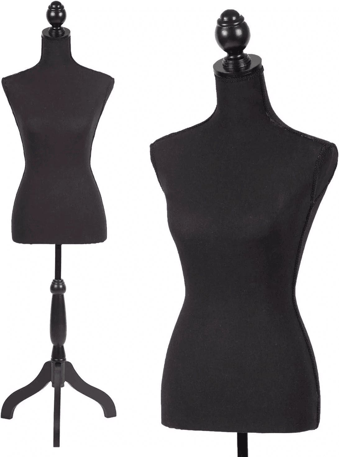 Female Mannequin Torso Dress Form Manikin Body with Adjustable Height & Wooden Tripod Base Stand for Clothing Display