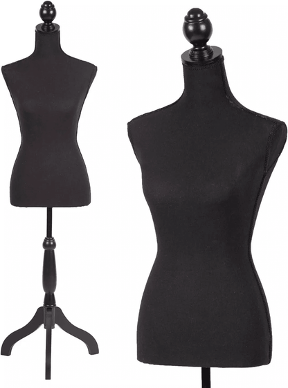 Female Mannequin Torso Dress Form Manikin Body with Adjustable Height & Wooden Tripod Base Stand for Clothing Display