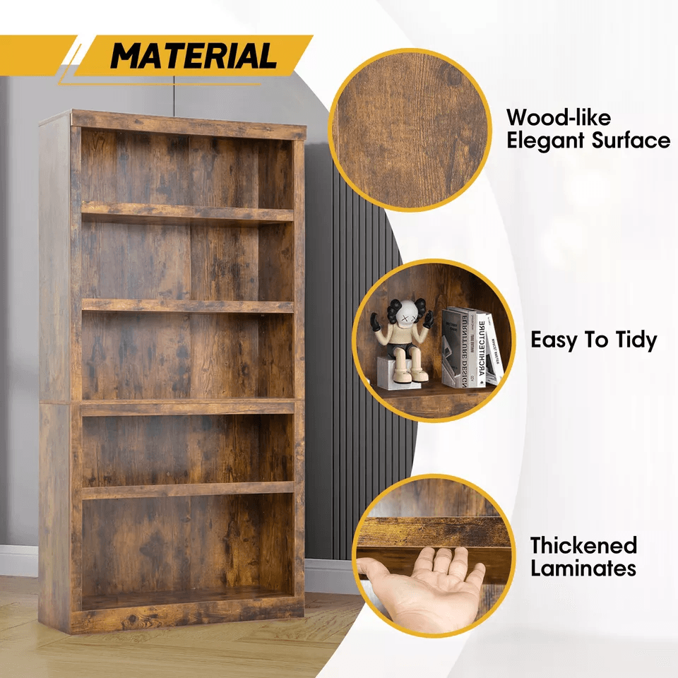 5 Tier Wood Bookshelf Organized Storage For Home  Office 2