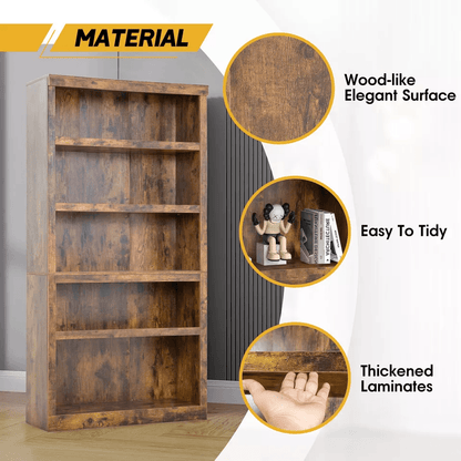 5 Tier Wood Bookshelf Organized Storage For Home  Office 2