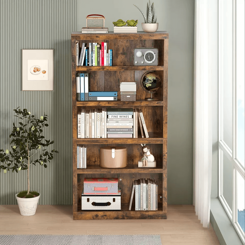 5 Tier Wood Bookshelf Organized Storage For Home  Office 1
