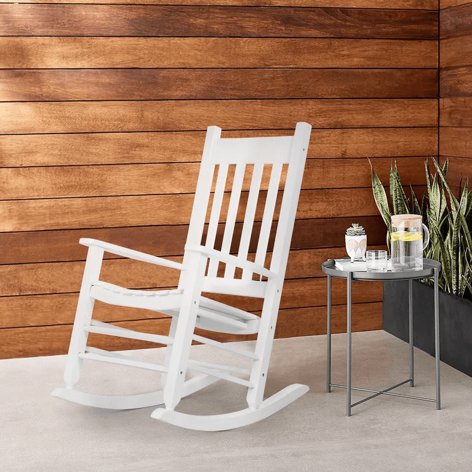 Outdoor Rocking Chair Patio Rocking Chair Porch Rocking W/High Back Solid Wood Rocker Chairs for Garden, Deck, Yard