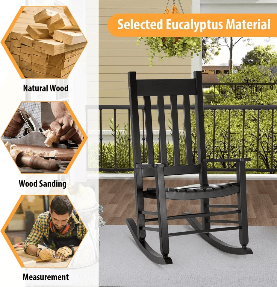 Outdoor Rocking Chair Patio Rocking Chair Porch Rocking WHigh Back Solid Wood Rocker Chairs For Gar 7