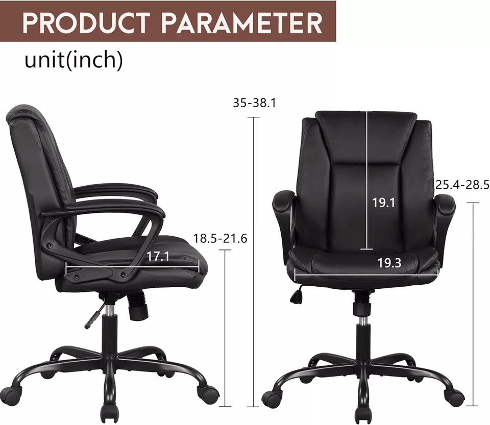 Executive Ergonomic Desk Chair Leather Home Office Task Chair With Wheels Adjustable Swivel Rolling 6