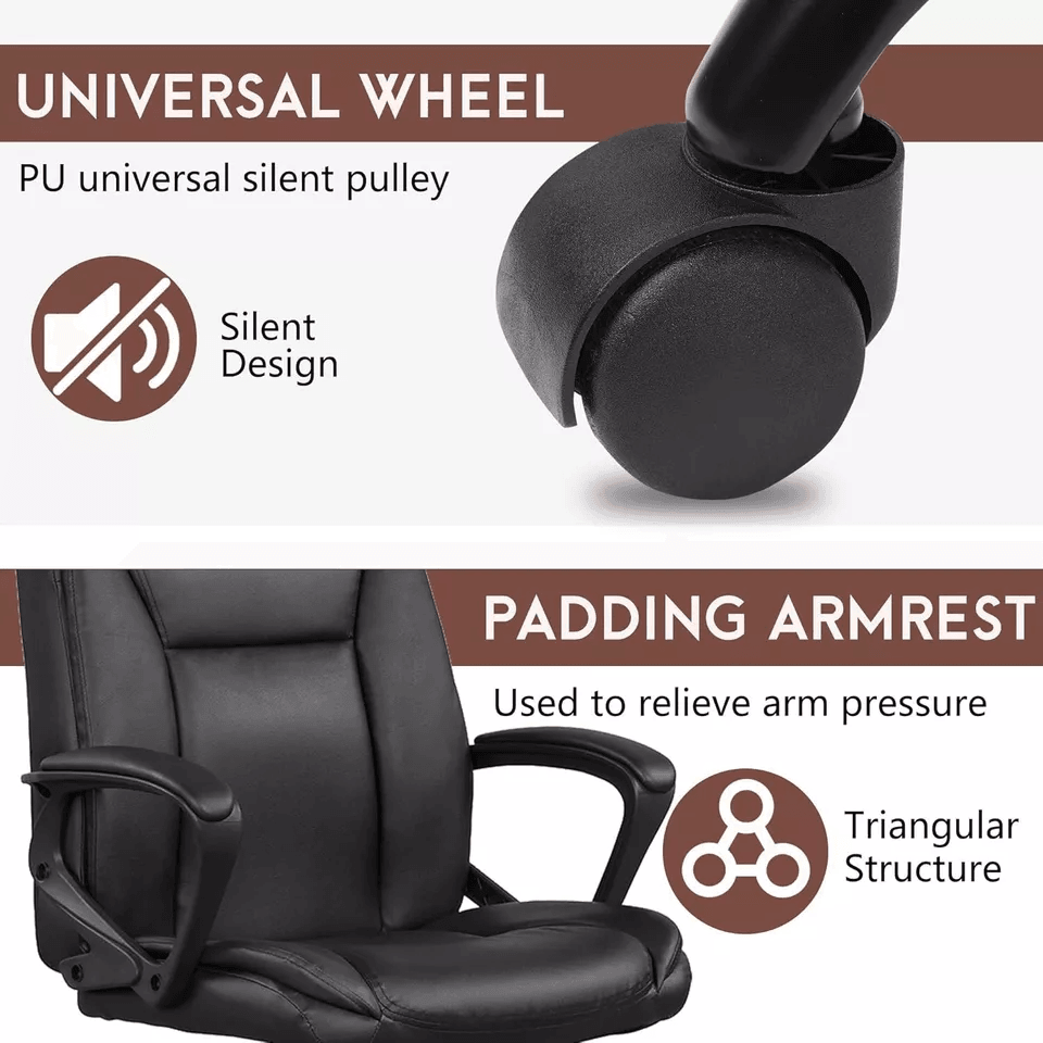 Executive Ergonomic Desk Chair Leather Home Office Task Chair With Wheels Adjustable Swivel Rolling 5