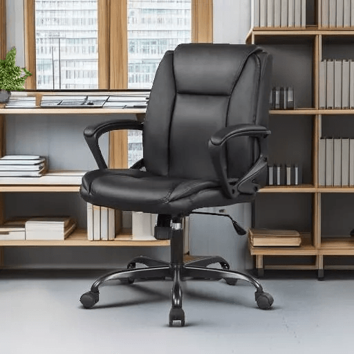 Executive Ergonomic Desk Chair, Leather Home Office Task Chair with Wheels, Adjustable Swivel Rolling Chair for Work