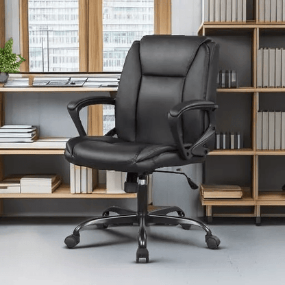 Executive Ergonomic Desk Chair, Leather Home Office Task Chair with Wheels, Adjustable Swivel Rolling Chair for Work