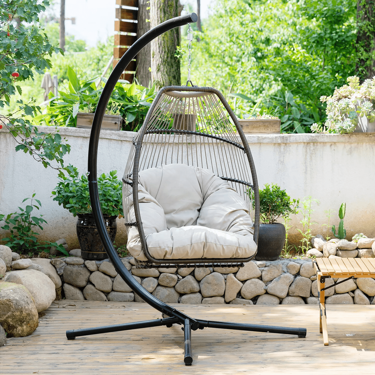 Premium Egg Hammock Basket Chair Hanging Swing Chair with UV Resistant Cushion and Stand, Indoor Outdoor Lounge Seating