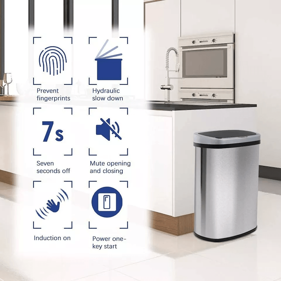 Stainless Steel Kitchen Trash Can Automatic TouchFree Garbage Bin With Lid 1