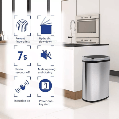Stainless Steel Kitchen Trash Can Automatic TouchFree Garbage Bin With Lid 1