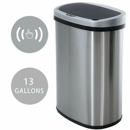 Stainless Steel Kitchen Trash Can, Automatic Touch-Free Garbage Bin with Lid