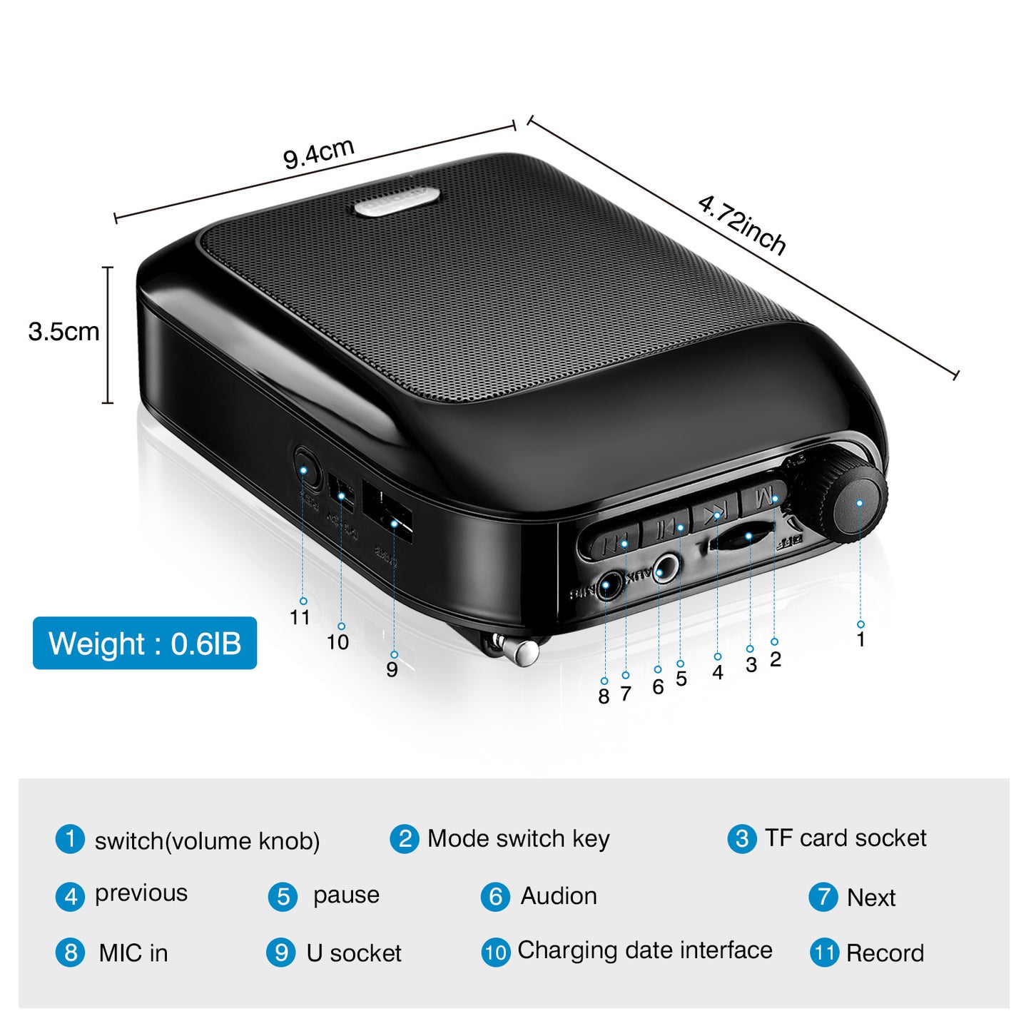 Wireless Voice Amplifier Portable Rechargeable Microphone Speaker For Teaching Tour Guides  Present