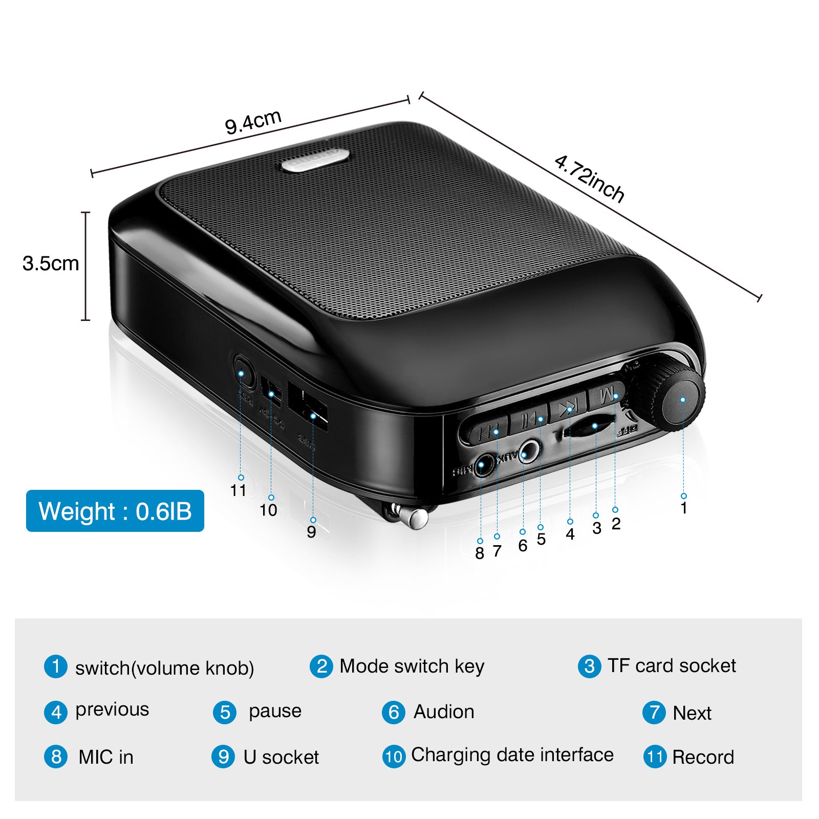 Wireless Voice Amplifier Portable Rechargeable Microphone Speaker For Teaching Tour Guides  Present