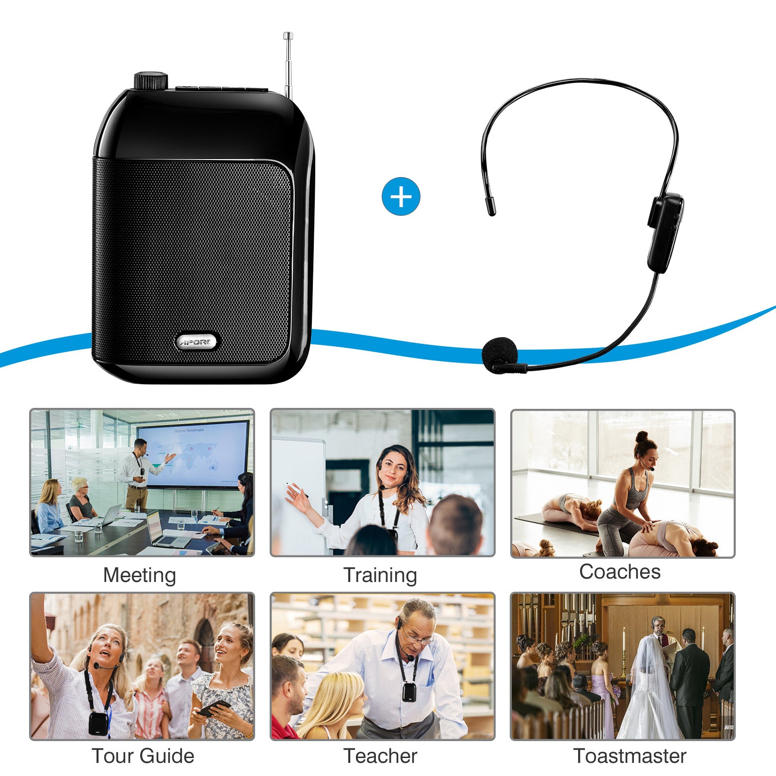 Wireless Voice Amplifier Portable Rechargeable Microphone Speaker For Teaching Tour Guides  Present