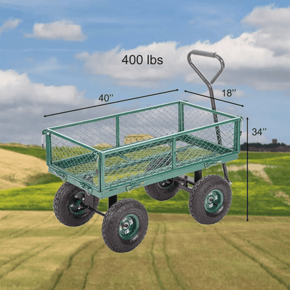 Heavy Duty Outdoor Steel Garden Cart Wagon Utility Yard Buggy With Pneumatic Tires Removable Sides  6