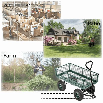 Heavy Duty Outdoor Steel Garden Cart Wagon Utility Yard Buggy With Pneumatic Tires Removable Sides  4