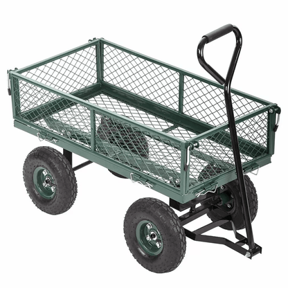 Heavy Duty Outdoor Steel Garden Cart Wagon, Utility Yard Buggy with Pneumatic Tires, Removable Sides & Dumping Bed