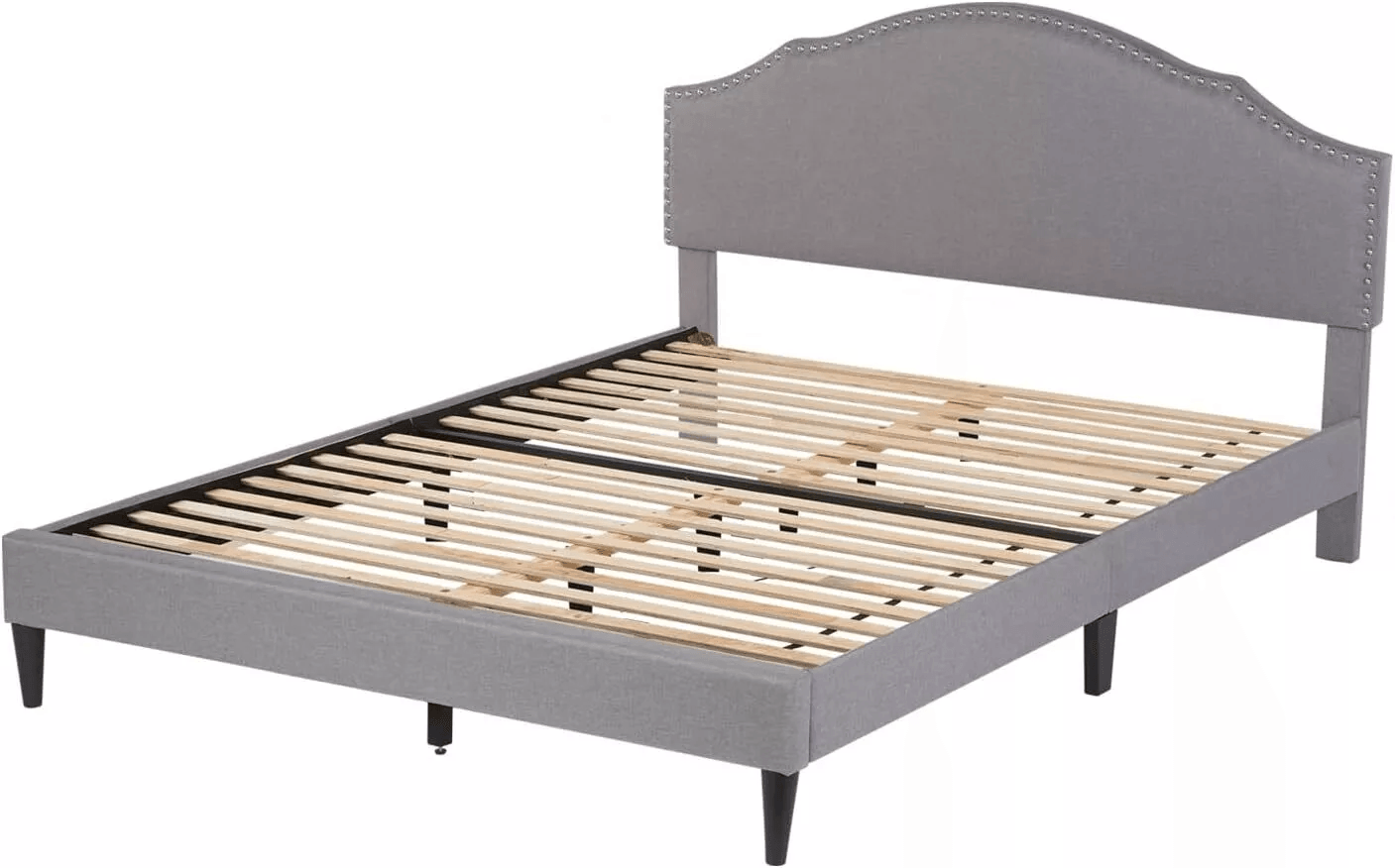 Modern Upholstered Platform Bed Frame With Linen Fabric Headboard  Durable Wooden Slats Heavy Duty  6