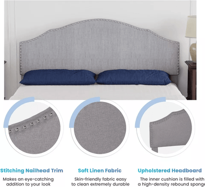 Modern Upholstered Platform Bed Frame With Linen Fabric Headboard  Durable Wooden Slats Heavy Duty  5