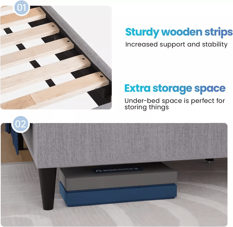 Modern Upholstered Platform Bed Frame With Linen Fabric Headboard  Durable Wooden Slats Heavy Duty  10