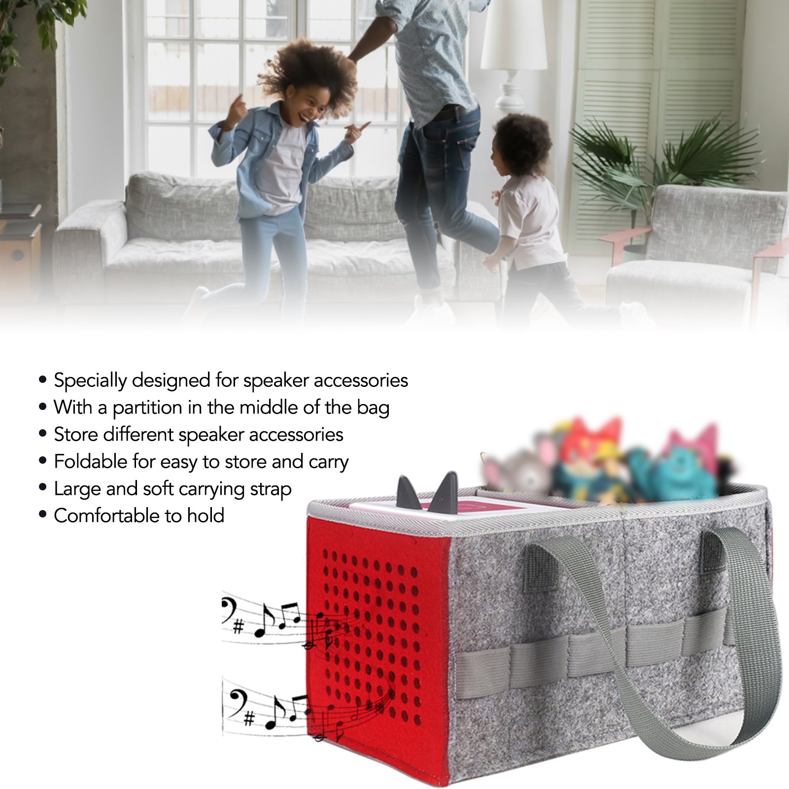 Portable Travel Carrying Storage Bag for Toniebox Extra Space Felt Cloth Case for Tonies Player Starter Set