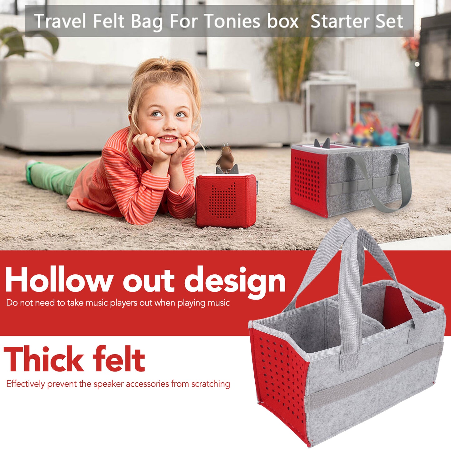 Portable Travel Carrying Storage Bag for Toniebox Extra Space Felt Cloth Case for Tonies Player Starter Set