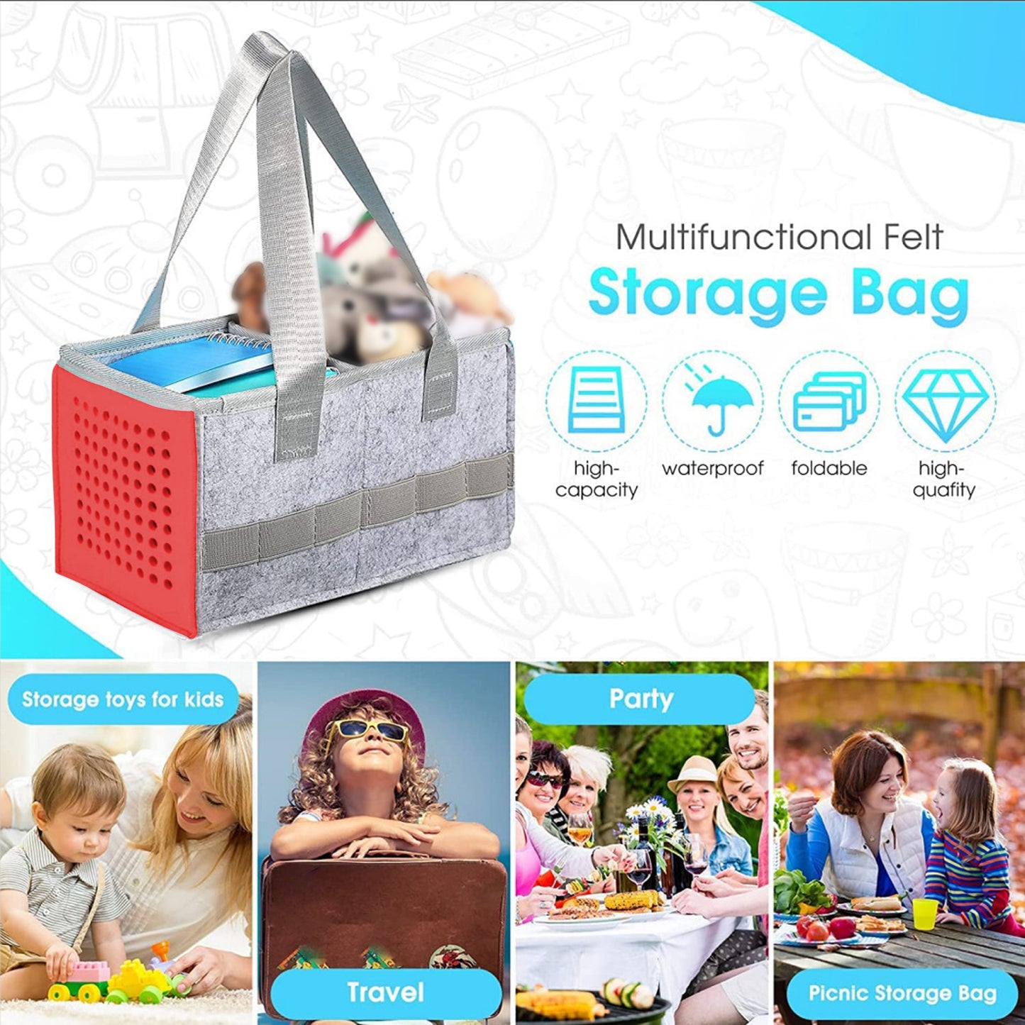 Portable Travel Carrying Storage Bag for Toniebox Extra Space Felt Cloth Case for Tonies Player Starter Set