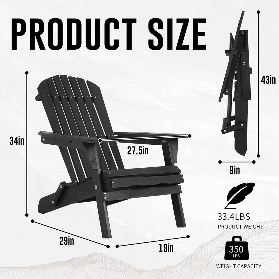 All Weather Folding Adirondack Chair Fire Pit Lounge Seating Easy Assembly 5