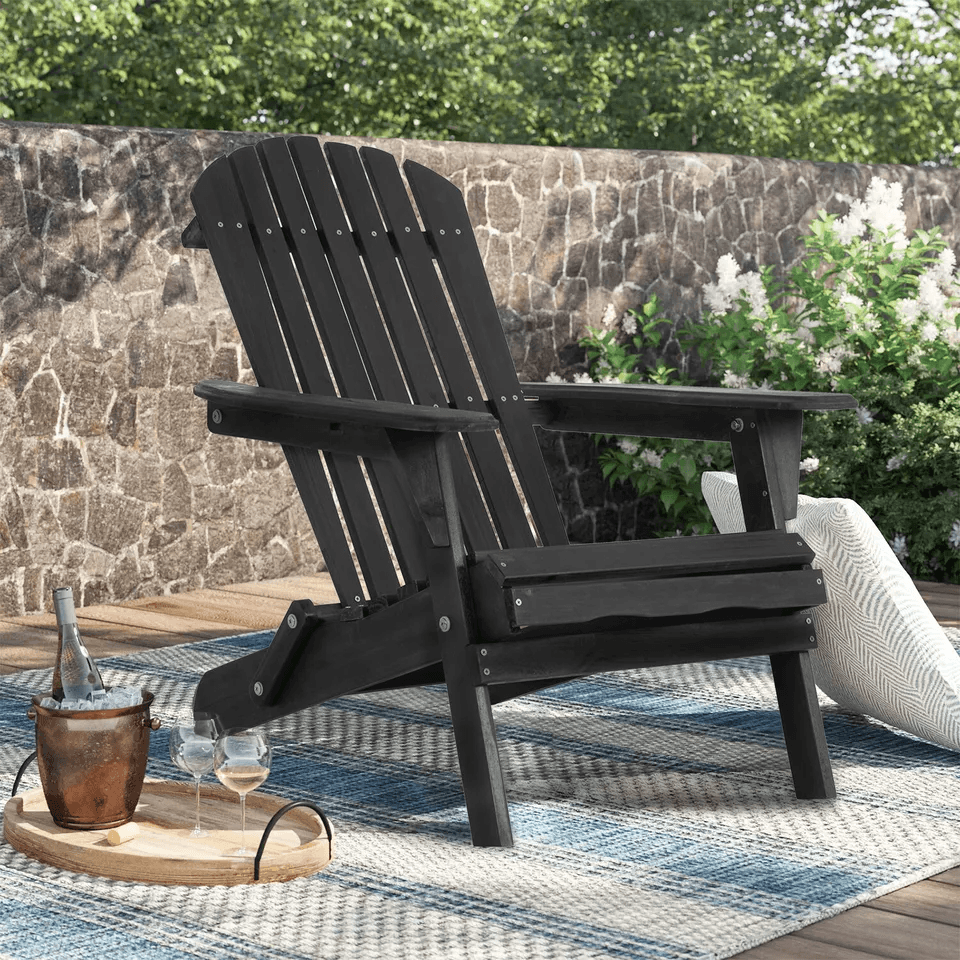 All Weather Folding Adirondack Chair, Fire Pit Lounge Seating, Easy Assembly