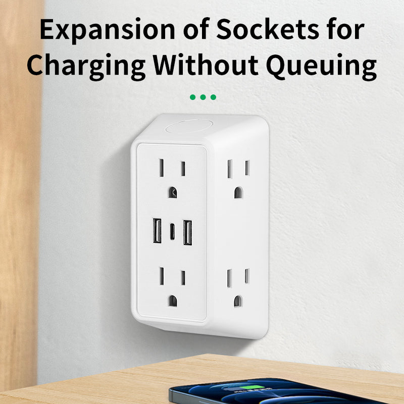 9 in 1 Power Strip with USB & Type C 6 AC Outlets, 3 USB Ports Compact Wall Charger for Home Office Travel
