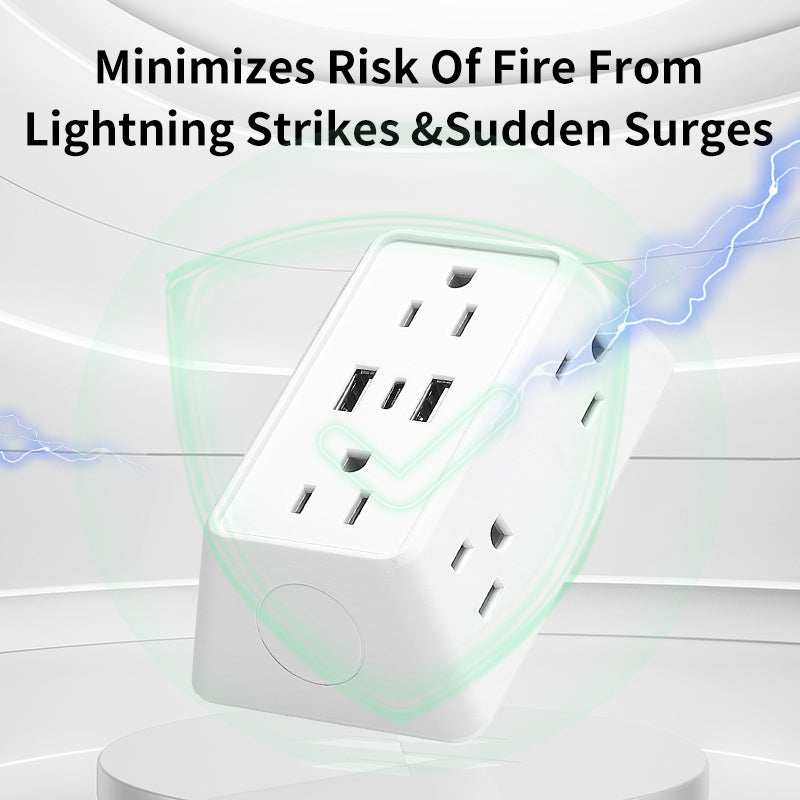 9 In 1 Power Strip With USB  Type C 6 AC Outlets 3 USB Ports Compact Wall Charger For Home Office T 2