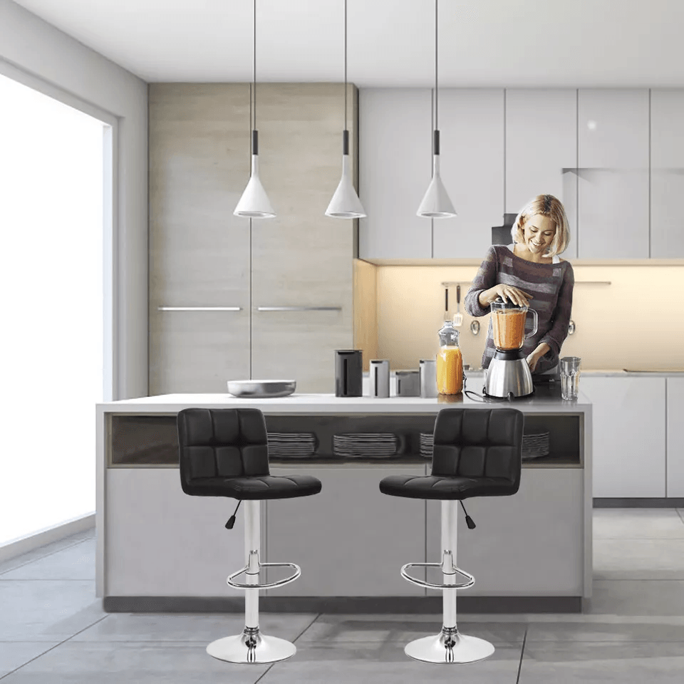 Leather Adjustable Bar Stool Counter Height Chair With Backrest Modern Swivel Kitchen Island Stool