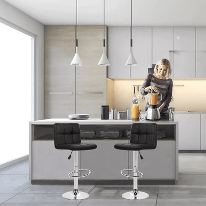 Leather Adjustable Bar Stool Counter Height Chair With Backrest Modern Swivel Kitchen Island Stool