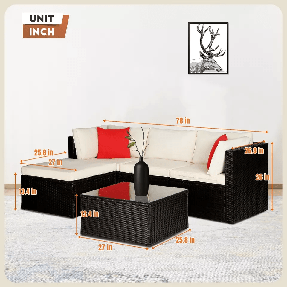 5 Piece Outdoor Wicker Patio Furniture Set Rattan Sectional Sofa  Chairs With Cushions 5