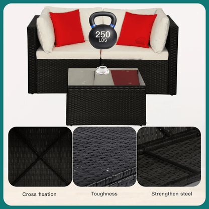 5 Piece Outdoor Wicker Patio Furniture Set Rattan Sectional Sofa  Chairs With Cushions 3