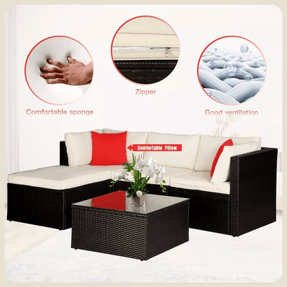 5 Piece Outdoor Wicker Patio Furniture Set Rattan Sectional Sofa  Chairs With Cushions 2