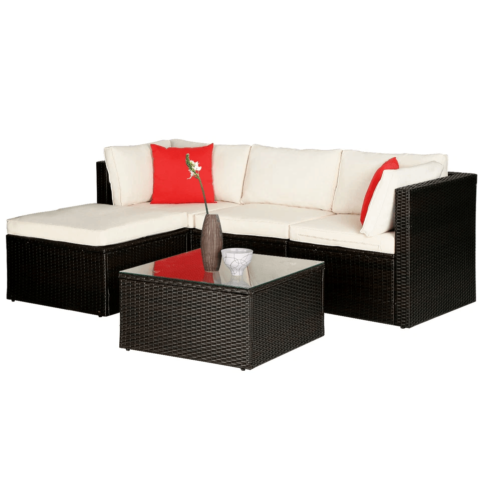 5 Piece Outdoor Wicker Patio Furniture Set Rattan Sectional Sofa  Chairs With Cushions 1