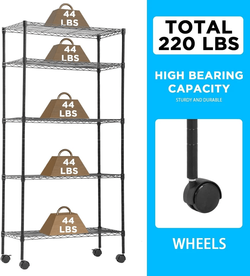 HeavyDuty Wire Shelving Unit Metal Shelf With Adjustable Tiers And Casters Storage Rack For Garage  2