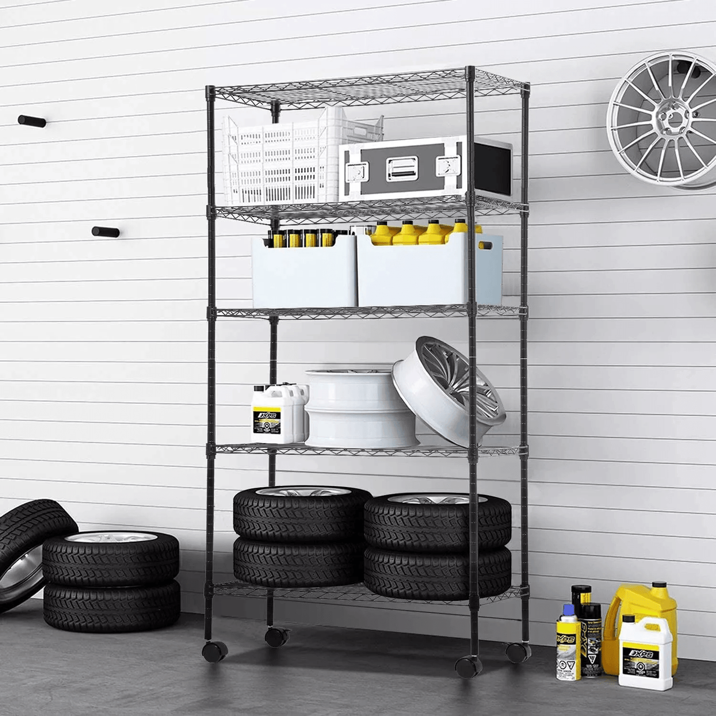 HeavyDuty Wire Shelving Unit Metal Shelf With Adjustable Tiers And Casters Storage Rack For Garage  3
