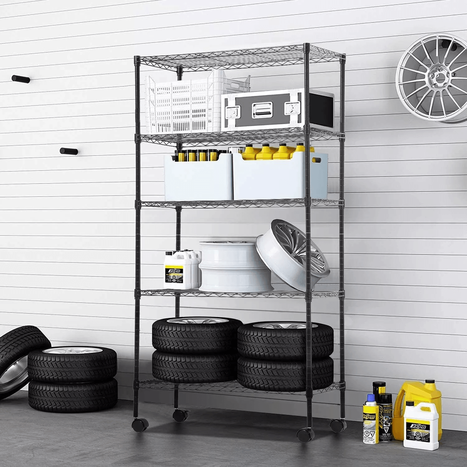 HeavyDuty Wire Shelving Unit Metal Shelf With Adjustable Tiers And Casters Storage Rack For Garage  3